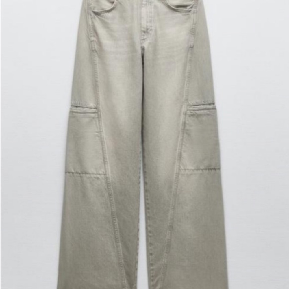 Zara Barrel Wide Leg Low Rise Baggy Cargo Jeans